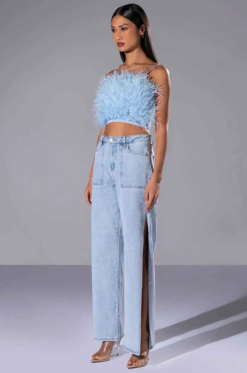 REAL OSTRICH FEATHER TOP IN LIGHT BLUE 4 REAL OSTRICH FEATHER TOP IN LIGHT BLUE - Image 2