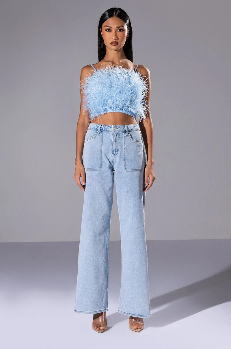 REAL OSTRICH FEATHER TOP IN LIGHT BLUE 8 REAL OSTRICH FEATHER TOP IN LIGHT BLUE - Image 6