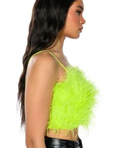 REAL OSTRICH FEATHER TOP IN LIME -akira shop real ostrich feather top lime 5 5