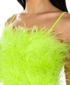 REAL OSTRICH FEATHER TOP IN LIME -akira shop real ostrich feather top lime 7 7