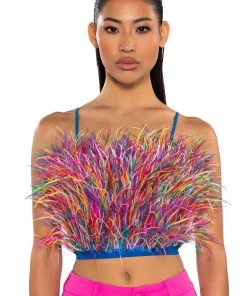 REAL OSTRICH FEATHER TOP IN MULTI