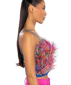 REAL OSTRICH FEATHER TOP IN MULTI -akira shop real ostrich feather top multi 5 5