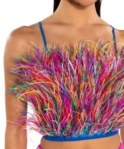 REAL OSTRICH FEATHER TOP IN MULTI -akira shop real ostrich feather top multi 7 7