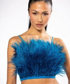 REAL OSTRICH FEATHERS CROP MESH BANDEAU