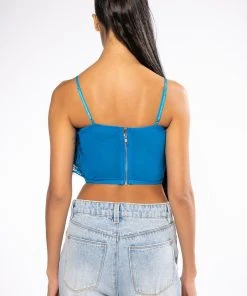 REAL OSTRICH FEATHERS CROP MESH BANDEAU -akira shop real ostrich feathers crop mesh bandeau teal 5 5