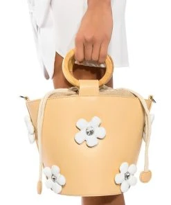 REGAL FLORAL DETAIL BUCKET BAG -akira shop regal floral detail bucket bag tan 1 1
