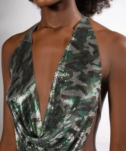 REPORTING FOR DUTY HIGH SHINE CHAINMAIL HALTER TOP -akira shop reporting for duty chainmail halter top green multi 6 6