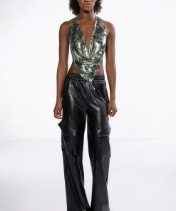 REPORTING FOR DUTY HIGH SHINE CHAINMAIL HALTER TOP -akira shop reporting for duty chainmail halter top green multi 7 7