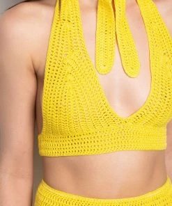 RESORT BARBADOS TIME CROCHET TOP -akira shop resort barbados time crochet top yellow 11 11