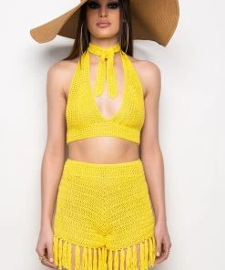 RESORT BARBADOS TIME CROCHET TOP -akira shop resort barbados time crochet top yellow 8 8