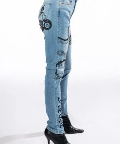 RIGHT CALL PAINTED HIGH RISE SKINNY JEANS -akira shop right call painted high rise skinny jeans medium blue denim 4 4