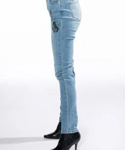 RIGHT CALL PAINTED HIGH RISE SKINNY JEANS -akira shop right call painted high rise skinny jeans medium blue denim 5 5