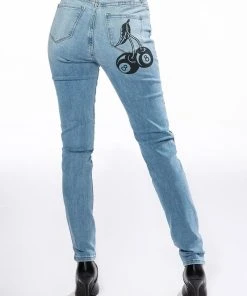 RIGHT CALL PAINTED HIGH RISE SKINNY JEANS -akira shop right call painted high rise skinny jeans medium blue denim 6 6