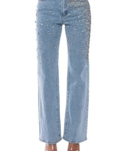 RILEE EMBELLISHED STRAIGHT FIT JEANS -akira shop rilee embellished straight fit jeans medium blue denim 4 4