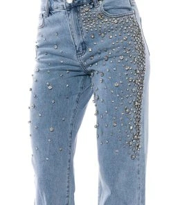 RILEE EMBELLISHED STRAIGHT FIT JEANS -akira shop rilee embellished straight fit jeans medium blue denim 8 8