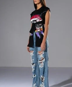 ROCK N' ROLL DESTROYED RELAXED JEANS -akira shop rock n roll destroyed relaxed jeans light blue denim 4 4