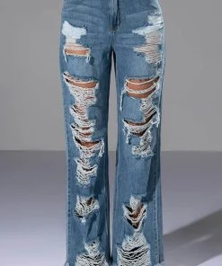 ROCK N' ROLL DESTROYED RELAXED JEANS -akira shop rock n roll destroyed relaxed jeans light blue denim 5 5