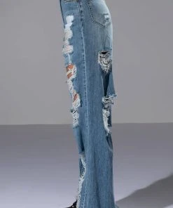 ROCK N' ROLL DESTROYED RELAXED JEANS -akira shop rock n roll destroyed relaxed jeans light blue denim 6 6