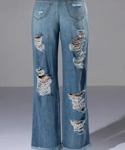 ROCK N' ROLL DESTROYED RELAXED JEANS -akira shop rock n roll destroyed relaxed jeans light blue denim 7 7