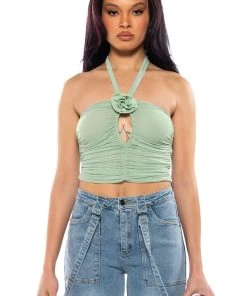 SADIE SAGE GREEN KEYHOLE HALTER TOP -akira shop sadie sage green keyhole halter top green 1 1 c1