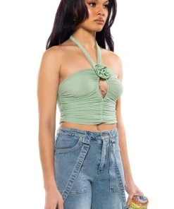 SADIE SAGE GREEN KEYHOLE HALTER TOP -akira shop sadie sage green keyhole halter top green 2 2 c1