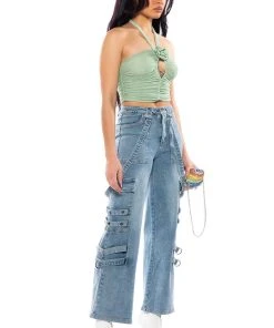 SADIE SAGE GREEN KEYHOLE HALTER TOP -akira shop sadie sage green keyhole halter top green 4 4 c1