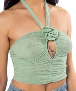 SADIE SAGE GREEN KEYHOLE HALTER TOP -akira shop sadie sage green keyhole halter top green 7 7