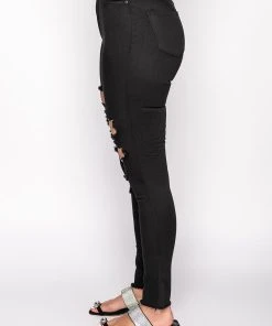 SANDY HIGH WAISTED DESTROYED FRAYED SKINNY JEAN 12 SANDY HIGH WAISTED DESTROYED FRAYED SKINNY JEAN -akira shop sandy high waisted destroyed frayed skinny jean black 4 4