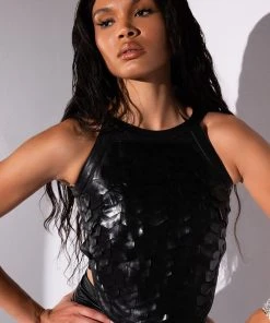 SCALES SLEEVELESS TOP -akira shop scales sleeveless top black 2 2