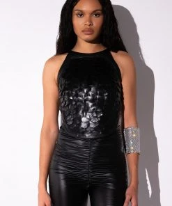 SCALES SLEEVELESS TOP -akira shop scales sleeveless top black 4 4