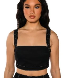 SECRET ADMIRER DENIM CROP TOP -akira shop secret admirer denim crop top black 1 1 c1