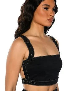 SECRET ADMIRER DENIM CROP TOP -akira shop secret admirer denim crop top black 2 2 c1