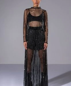 SELENA MESH WIDE LEG PANTS -akira shop selena mesh wide leg pants black grey 7 7