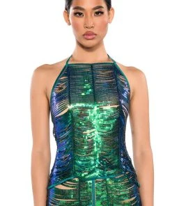 SENORITA EMBELLISHED HALTER TOP IN GREEN