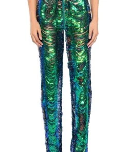 SENORITA EMBELLISHED STRAIGHT LEG PANT IN GREEN