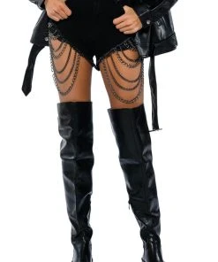 SEXY CHAIN DENIM SHORTS -akira shop sexy chain denim shorts in black black 4 4