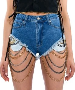 SEXY CHAIN DENIM SHORTS -akira shop sexy chain denim shorts medium blue denim 2 2 c1 c1 c1