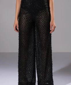 SEXY VILLAIN SHEER WIDE LEG GLITTER DETAIL PANTS