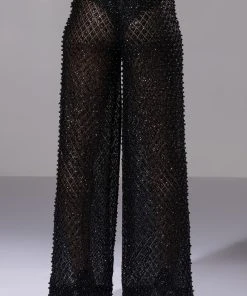 SEXY VILLAIN SHEER WIDE LEG GLITTER DETAIL PANTS -akira shop sexy villain sheer wide leg glitter detail pants black 6 6