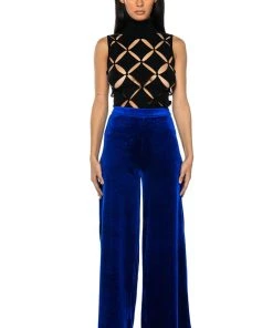 SHOW ME LOVE VELVET WIDE LEG TROUSER -akira shop show me love velvet wide leg trouser royal blue 3 3
