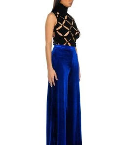 SHOW ME LOVE VELVET WIDE LEG TROUSER -akira shop show me love velvet wide leg trouser royal blue 4 4