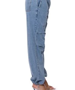 SKATER GIRL DENIM DRAWSTRING PANT -akira shop skater girl denim drawstring pant light blue denim 7 7