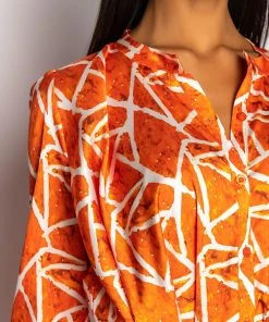 SKYART X AKIRA BUTTON UP MINI DRESS -akira shop skyart x akira button up mini dress orange multi 10 10