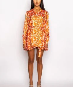 SKYART X AKIRA BUTTON UP MINI DRESS -akira shop skyart x akira button up mini dress orange multi 11 11