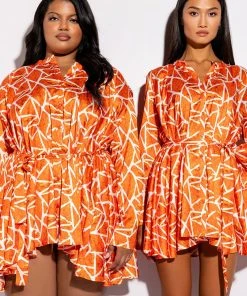 SKYART X AKIRA BUTTON UP MINI DRESS -akira shop skyart x akira button up mini dress orange multi 5 5