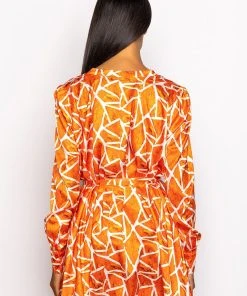 SKYART X AKIRA BUTTON UP MINI DRESS -akira shop skyart x akira button up mini dress orange multi 9 9
