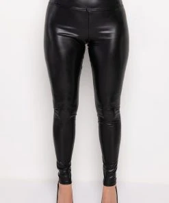 SLIM THICC FAUX LEATHER LEGGINGS WITH 4 WAY STRETCH -akira shop slim thicc faux leather leggings black 4 4