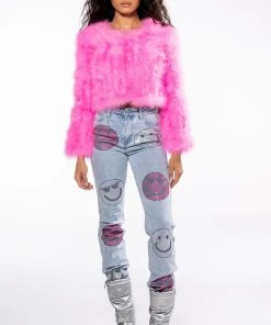 SMILEY FACES RHINESTONE HIGH RISE STRAIGHT LEG JEANS -akira shop smiley faces rhinestone high rise straight leg jeans light blue denim 10 10