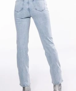 SMILEY FACES RHINESTONE HIGH RISE STRAIGHT LEG JEANS -akira shop smiley faces rhinestone high rise straight leg jeans light blue denim 7 7