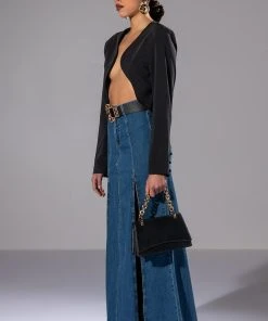 SO SLAYING DOUBLE SLIT DENIM MAXI SKIRT -akira shop so slaying double slit denim maxi skirt medium blue denim 4 4